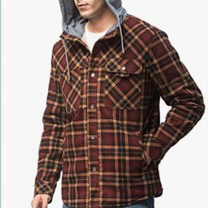 Unisex Men's Plaid Flannel Quilted Lined Hoodie Jacket sz L/XL